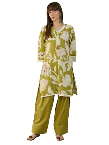 Image of INDO ERA Women Pure Cotton Printed Kurta & Palazzo Set | Farsi Salwar Suit