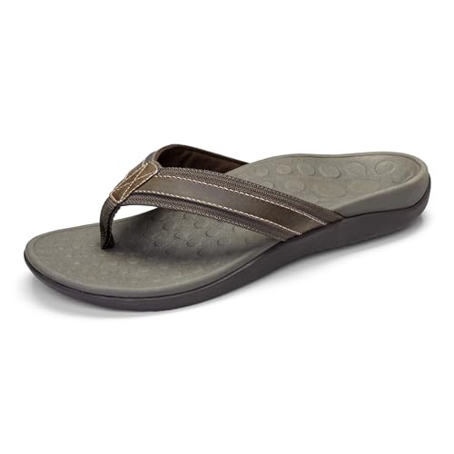 Vionic Mens Tide Toe-Post Sandal - Flip Flop with Concealed Orthotic Arch Support Brown 10 Medium US