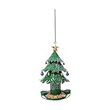 Metal Christmas Tree Shape Bird Feeders for Outside Hanging Green Xmas Tree Squirrel Proof Bird Feeder with 2 Water Cups Exquisite Wild Bird Feeders for Garden Patio Outside Decor
