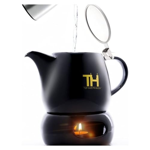 Thiru Teiera di design con fornellino, struttura in porcellana a doppia parete, volume 1,2 l, teiera realizzata a mano, in porcellana, ceramica, coperchio nuovo, colino rimovibile, modello 2023
