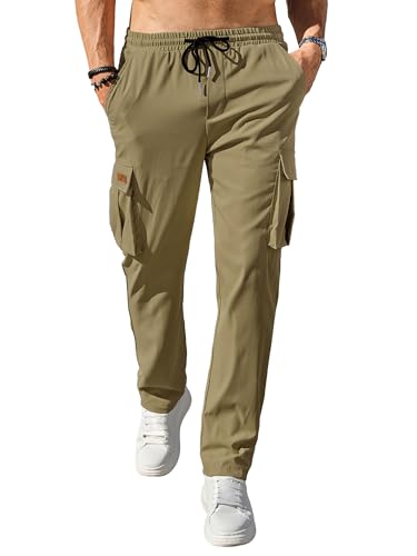 Image of Comdecevis Men's Casual Cargo Pants Workout Joggers Stretch Sweatpants Hiking Drawstring Tactical Pants with Multi Pockets
