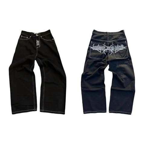 Y2K Streetwear Loose Jeans Men's Hip-hop Printed Gothic Pants high Waist Wide Leg Harajuku Hip-hop Wide Leg Pants2