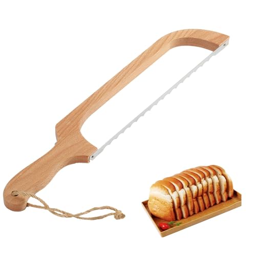 Aetomtins 16in Wooden Sourdough Bread knife with Bow Design,Bread Slicer for Homemade Bread,Premium Stainless Steel Serrated Saw Bread cutter for Bagels, Baguettes