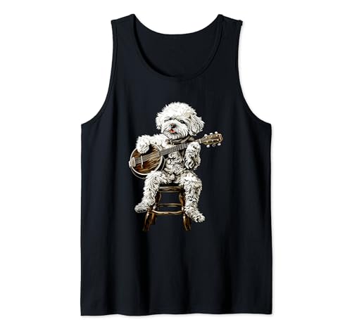 Tocador de banjo Bichon Frise Dog Bluegrass Camiseta sin Mangas