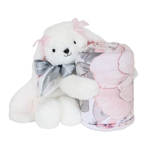 Image of Lambs & Ivy Floral Blanket & White Plush Bunny Stuffed Animal Toy Baby Gift Set
