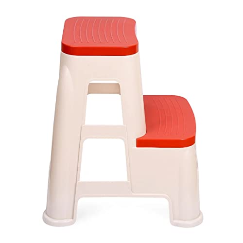 Image of Strong and Durable Plastic Step Stool for Home, Bedroom, Bathroom, Kitchen, Living Room Office Adult Kids Children's and Garden Stool with high Load Capacity (Orange)