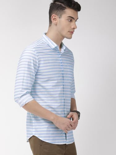 Image of IndoPrimo Men's Cotton Shirt with Spread Collar Neck Line Striped Pattern Full Sleeves Regular Fit Western Style and Standard Length