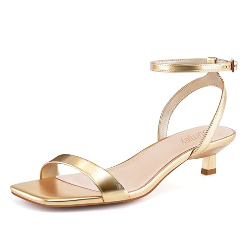 Image of Women Kitten Heel Sandals Ankle Strap Heeled Sandals Square Open Toe Dress Party Shoes