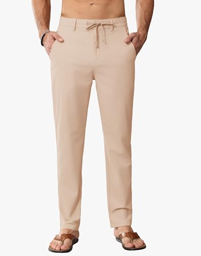 JWM Linen Dress Pants for Men Summer Casual Beach Lightweight Comfy Trousers Travel Vacasion Pants with Zipper Pocket 32"2