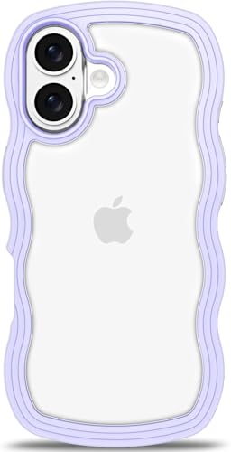 Image of GoldKart iPhone 17 Case Wavy Edge Clear Back Design, Anti-Slip Grip Cute Wave Curly Frame Shape Shockproof Soft TPU & Hard PC Bumper Protective Phone Case Cover for Women Girls - Purple