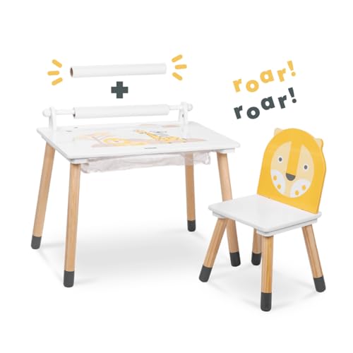 Beeloom - Mesa Multiusos Infantil de Madera, Jungle Drum, 60x40x44cm para niños con 1 Silla, Set mesilla y Sillita, Escritorio Multifuncional multiactividades