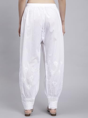 Image of Seva Chikan Hand Embroidered Lucknowi Chikankari White Cotton Afghani Salwar for Women SCL11030
