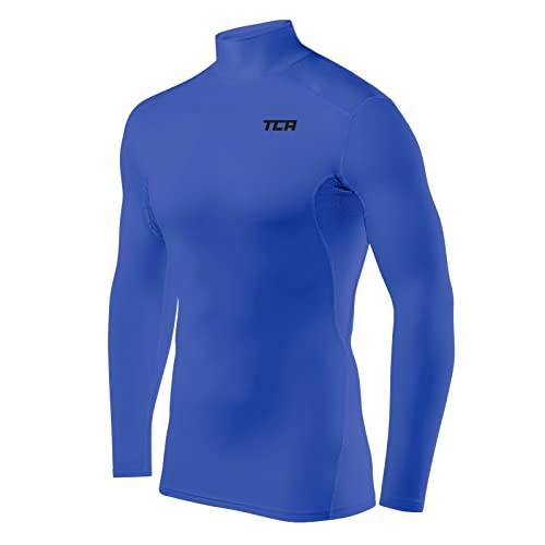 TCA Camiseta Interior Manga Larga HyperFusion de Compresión para Niños - Azul Brillante Cuello Alto, 12-14 años