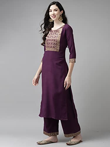 Image of INDO ERA Women's Cotton Blend Yoke Design Straight Kurta with Pant & Dupatta Set
