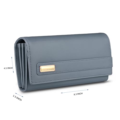 Image of ALSU Women's Hand Wallet Purse Clutch | Phone Pocket | Coin Compartment | Credit Card Slots| Zipper Pocket| Office use| Casual use| Faux Leather (Greyish Blue)