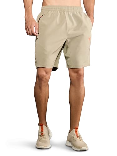 Image of TECHNOSPORT Men Solid Slim Fit Sports Shorts Techno LITE UPF50+ Polyester Mid Rise Drawstring Shorts Pant for Men Gym Workout Running Cricket Casual Quick Dry