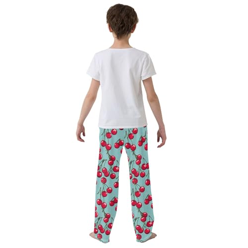 Cherry Fruit Long Pajama Pants Elastic Waist PJ Bottoms with Pockets S A1102774