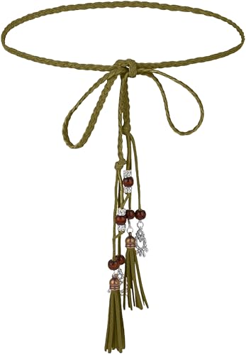 NIDMIDO Women's PU Leather Waist Belts Woven Tassels Chain Belt Skinny Rope Belt Chain for Skirt Dress Boho Style