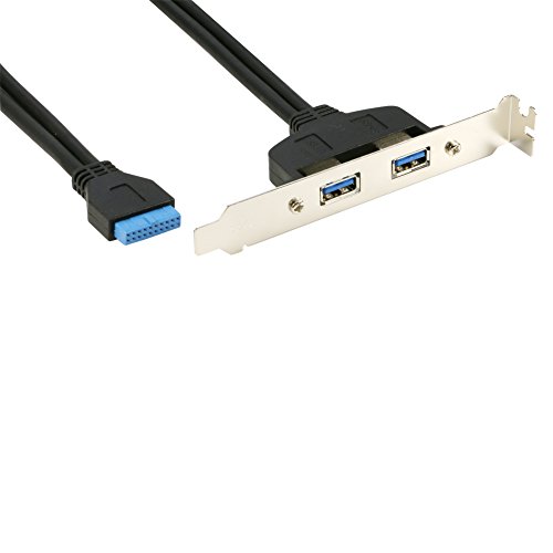 Image of RIITOP USB 3.0 Back Panel Expansion Bracket to 20-pin Header Cable Converter Adapter 2-port in Black 1.5 Feet