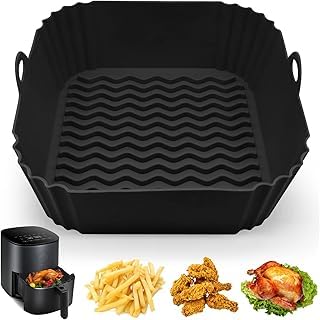 MELANA Air Fryer Reusable Silicone Pot, Air Fryer Pot With Ear Handles, Air Fryer Accessories, Easy To Clean,6.8 In, Air Fryer Silicone Liner Wave Stripe Texture For Even Heat , Multicolour (Square Shape)-image-10