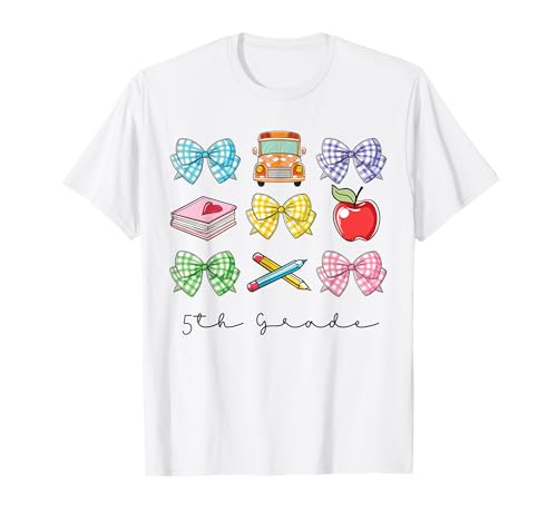Ragazze Coquette Bow Back to School 5th Grade Insegnante Maglietta