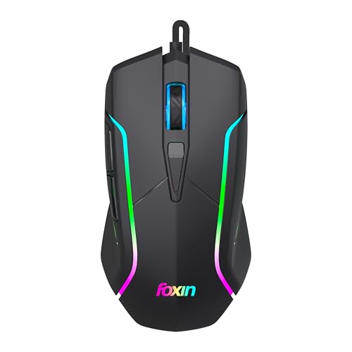 Image of Foxin Phantom GM 105 USB Wired Gaming Mouse with Upto 7200 DPI Gaming Sensor | 6 Buttons | Upto 10 Million Clicks | RGB Lighting | Ergonomic Design | 1.5m Cable (Black)