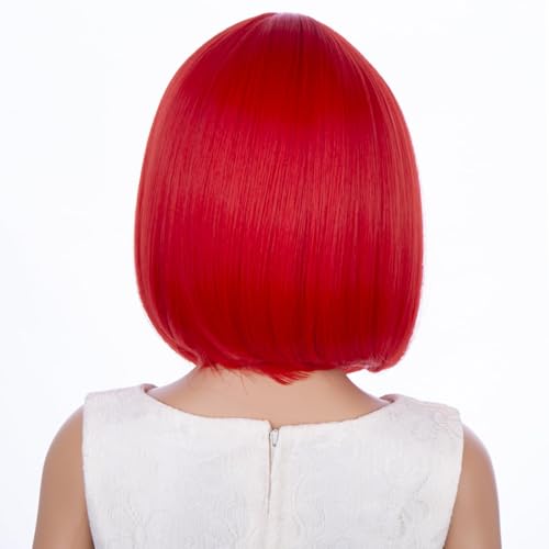 Image of PATTNIUM Red Wig Short Red Bob Wigs for Child Kids Colored Cosplay Party Synthetic Rose Net Daily Wear Wigs