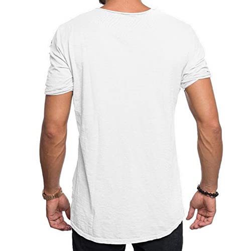Camiseta de Manga Corta Hombre Color sólido Moda Roto Camisa Verano Cuello Redondo Casual Deportivos Jogging T-Shirt Original Fiesta Tops Cómodo Suelto tee Talla Grande