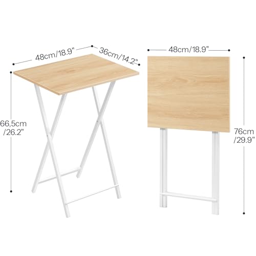 Image of HOOBRO Folding TV Tray Tables, Set of 4 TV Trays with Storage Rack, Industrial Side Table for Eating at Couch, Foldable Snack Table for Small Space, Easy Assembly, Natural and White, WN50BZ01