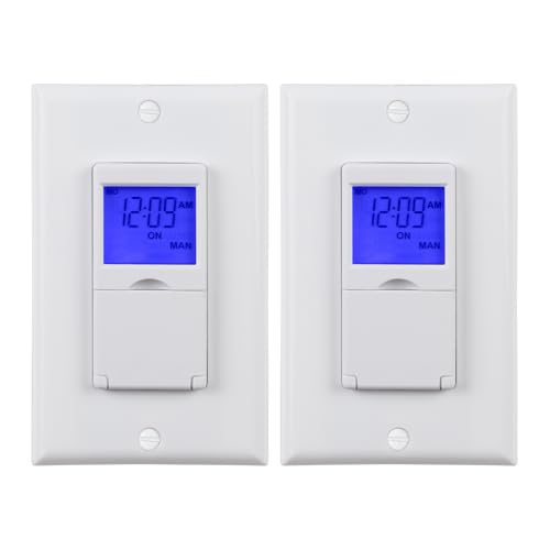 BN-LINK 7 Day Programmable in-Wall Timer Switch for Lights, Digital Light Switch Timer Indoor, Single Pole and 3 Way (Compatible with SPDT) Both Use, Neutral Wire Required, Blue Backlight, ETL Listed