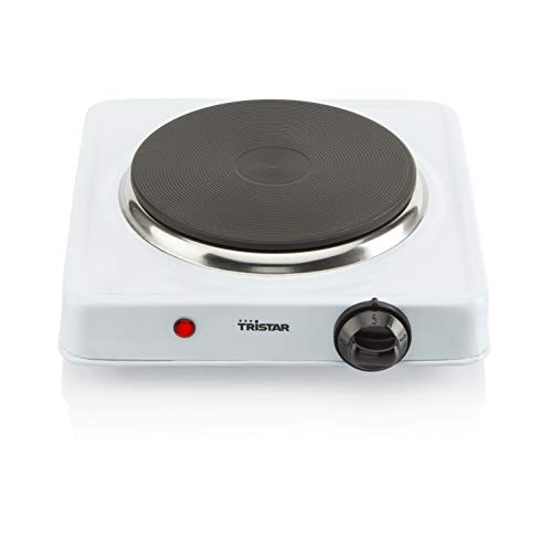 Tristar Płyta grzewcza KP-6185 — Ø 15 cm — 1000 W — stal nierdzewna — z termostatem — idealny do biwakowania — biały