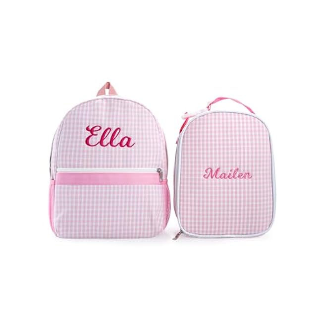 MT WORLD Daycare Backpacks with Lunch Boxes Set,Personalized Checkered Backpacks and Lunchboxes,Travel Daypack with Lunch Bag,Purple Checkered Daypack Lunchbags Set
