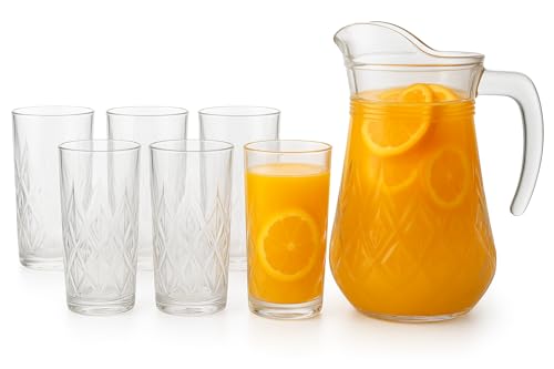 Conjunto Jarra com 6 Copos em Vidro Para Suco 1L / 250ml