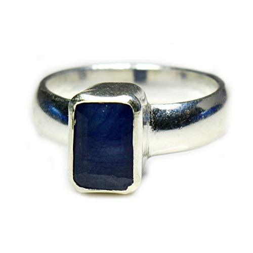 Bague rectangle bleu saphir naturel argent 925 haut de gamme