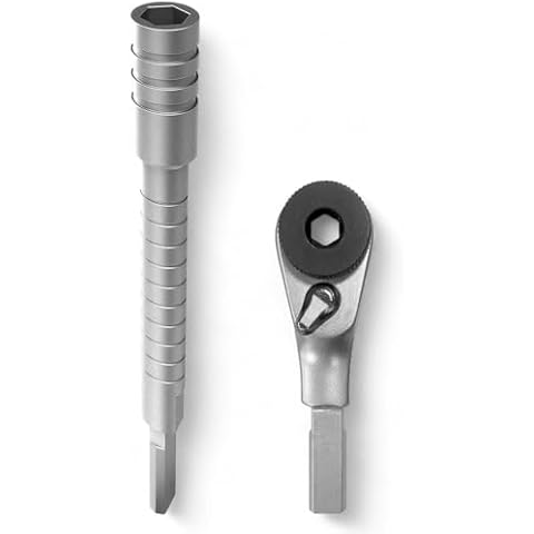 GALVANOX Flat-End Ratchet and Bit Extender Set for Multi-Tools, Designed for Use with Leatherman Models, Ratcheting Bit Driver, Brushed Steel (2-PC EDC Accessories Kit) Cover