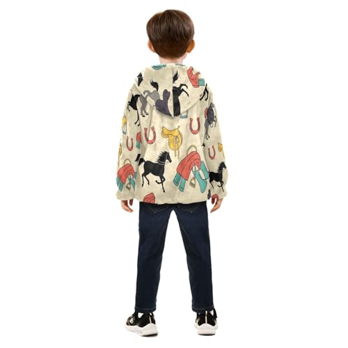 Horse Riding Gear Pattern Toddler Fleece Jacket Girl Boys Hooded Fleece Jacket Coat Warm Outwear Zip-up 3-10T4