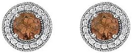 June Birthstone Smoky Quartz and Cubic Zirconia Halo Stud Earrings 14K White Gold 2.25 CT TGW