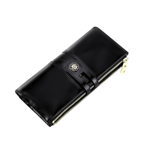 Image of Women's RFID Blocking Wallet Soft Leather Clutch Money Ladies Purse Slim Card Holder Organizer Zip Pocket (3020-Black)