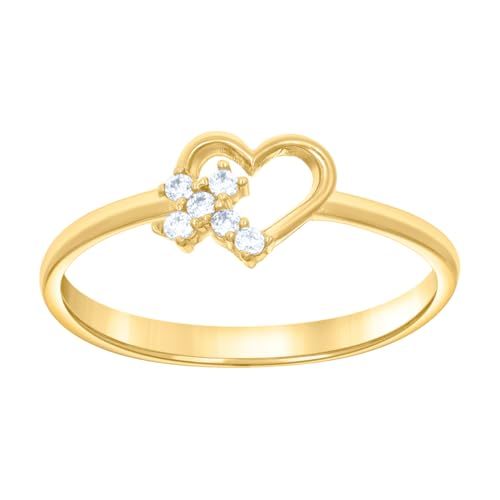 Bague en or jaune 14 carats femme motif croix foi cœur avec zircones