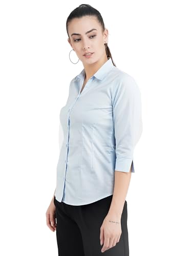 Image of Skyla Women's Cotton Rich Formal Shirt | 3 /4 Sleeve Office Wear | Regular Fit Business Casual Workwear