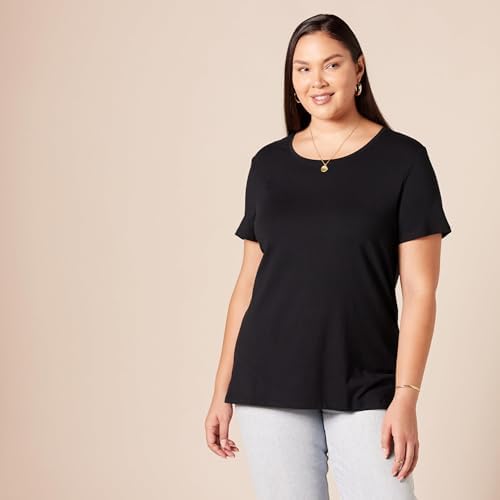 Amazon Essentials Women's 2-Pack Short-Sleeve Crewneck Solid T-Shirt Shirt, -black, Large — view 6