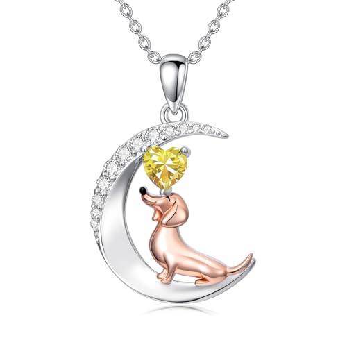 Image of PROESS Animal Birthstone Necklace 925 Sterling Silver Otter /Axolotl /Hippo /Elephant /Dachshund /Monkey /Red Panda Pendant Necklace Animal Birthstone Jewelry Gifts for Women