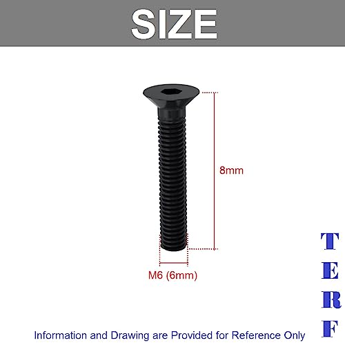 TERF® M6 X 8mm Hex Socket Countersunk Black Machine Screw M6 (6mm) X 8mm Allen Key Bolts Hexagonal Socket Countersunk Machine Screws - Image 3