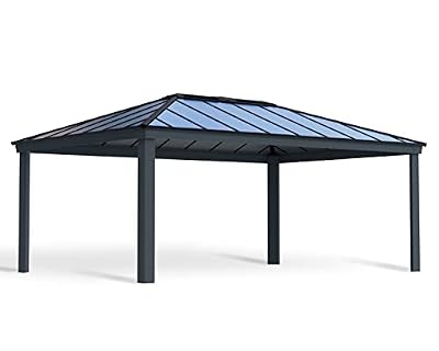Palram - Canopia Dallas 20x14 Gazebo, Outdoor Patio Canopy with Gray Aluminum Metal Frame, Polycarbonate Roof Panels, UV Protection, Rain Gutters, Vents, Year-Round Use, Easy DIY Outdoor Canopy