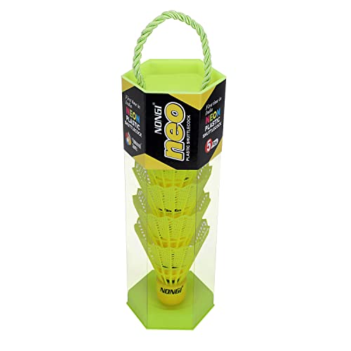 Image of Neo Colored Cork Plastic Badminton Shuttlecocks for Indoor Outdoor Badminton Sports - Color Yellow - Speed Medium - Pack of 5 Shuttle