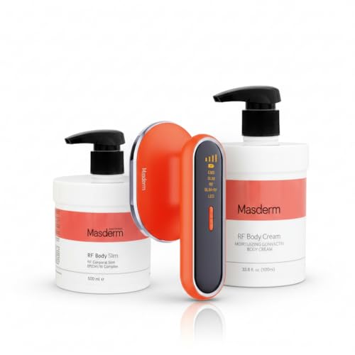 RF Tratamiento Corporal Profesional Anticelulitis y Reafirmante con Radiofrecuencia, Cavitación y EMS LED – Incluye Aparato de Radiofrecuencia, Gel y Crema Corporal 1000 ml y Crema Reductora 500 ml pa