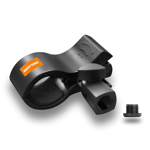 Mikrofonclip Verbesserter Mikrofon Halterung Verstellbarer Mikrofonhalter mit 5/8 Zoll auf 3/8 Zoll Schraubenadapter Mic mit Außendurchmessern Zwischen 32 mm und 60 mm(2 pack) (2)