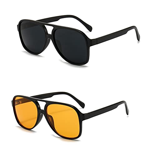 Image of Vintage Aviator Sunglasses for Women Men 70s Glasses Retro Oversized Yellow Lens Shades