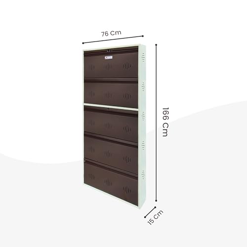 Image of StayHappy 5 Door Wall Mounted Shoe Rack | Metal Shoes Rack for Home with Dual Lock | Wall Mount Chappal Sandal Shoe Organizer | MS Steel Wall Mounted Shoe Rack. (Brown, 5 Door)