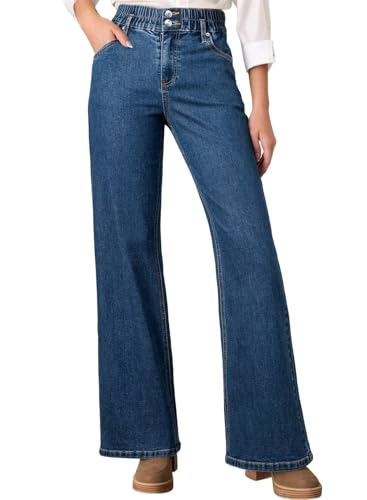 Astylish Women's Stretch Elastic High Waisted Jeans Trendy Baggy Wide Leg Straight Denim Pants